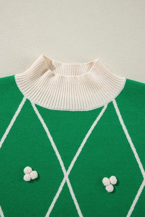 Christmas Geometric Diamond Pom Long Sleeve Sweater