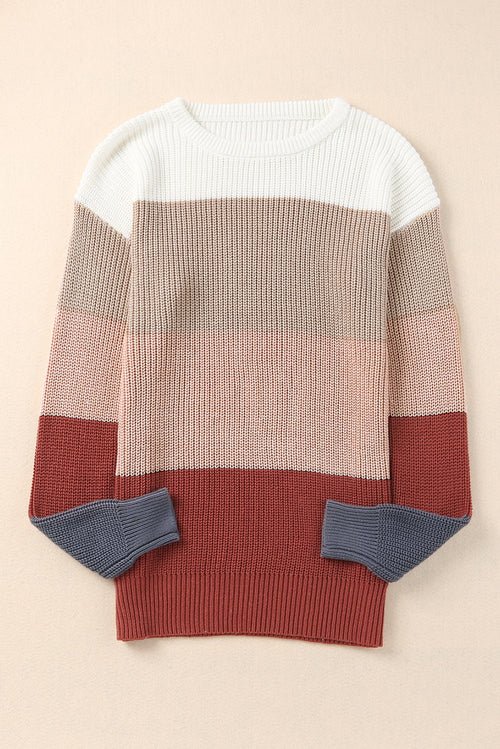 Colorblock Stripe Round Neck Pullover Sweater