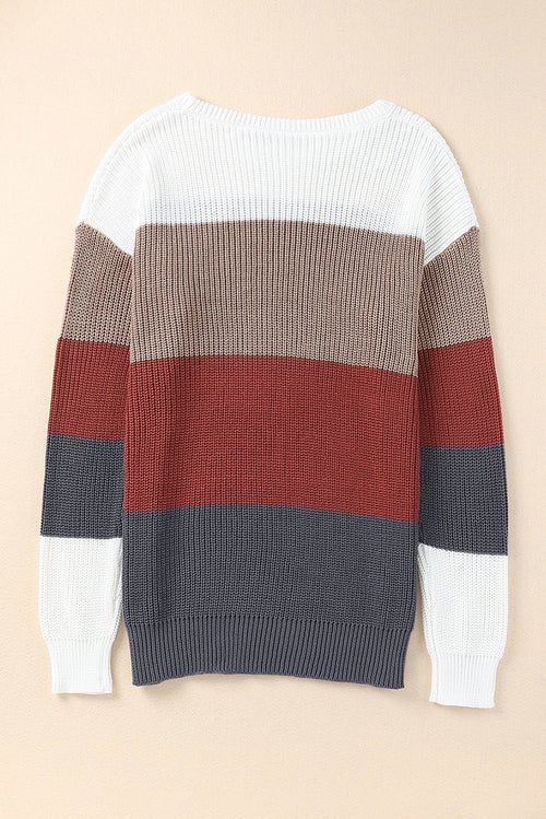 Colorblock Stripe Round Neck Pullover Sweater