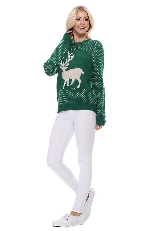 Deer Jacquard Christmas Pullover Sweater