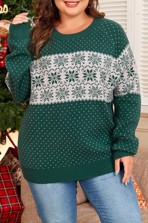 Plus Size Christmas Snowflake Crewneck Sweater